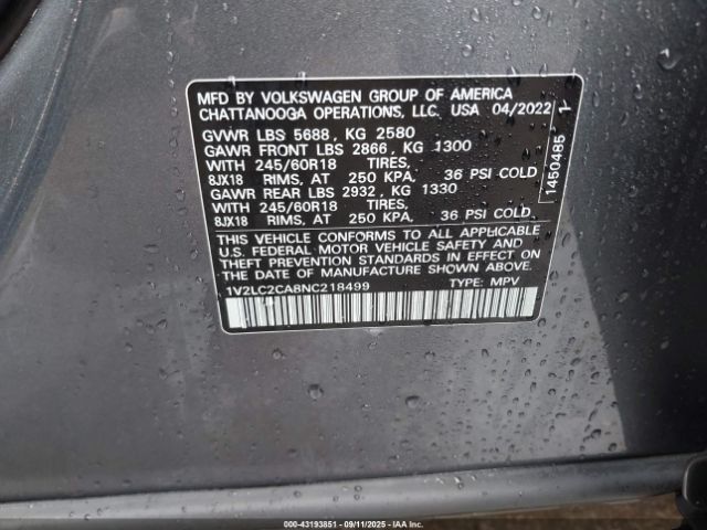 2022 VOLKSWAGEN ATLAS CROSS SPORT 1V2LC2CA8NC218499 Photo 8