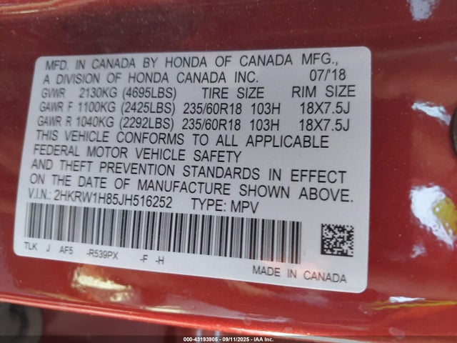 2HKRW1H85JH516252 Honda l15be