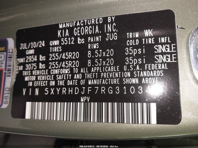 5XYRHDJF7RG310342 KIA t-gdi theta-iii
