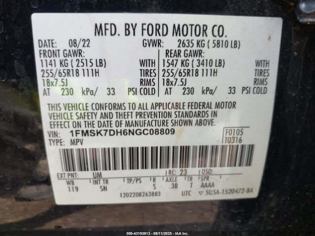 2022 FORD EXPLORER 1FMSK7DH6NGC08809 Photo 8
