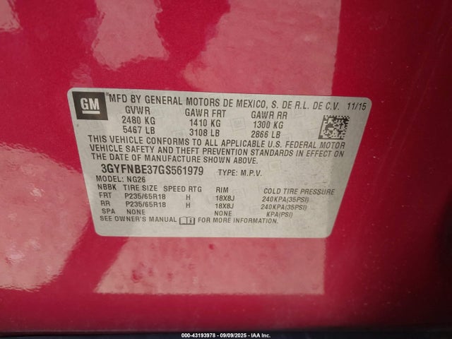 2016 CADILLAC SRX 3GYFNBE37GS561979 Photo 8