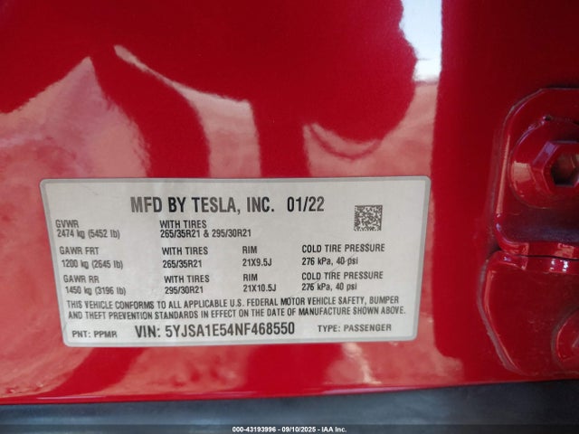 2022 TESLA MODEL S 5YJSA1E54NF468550 Photo 8