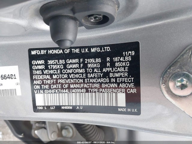 SHHFK7H44LU409949 Honda l15ba