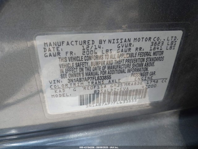 3N1AB7AP7FL633855 Nissan 2015