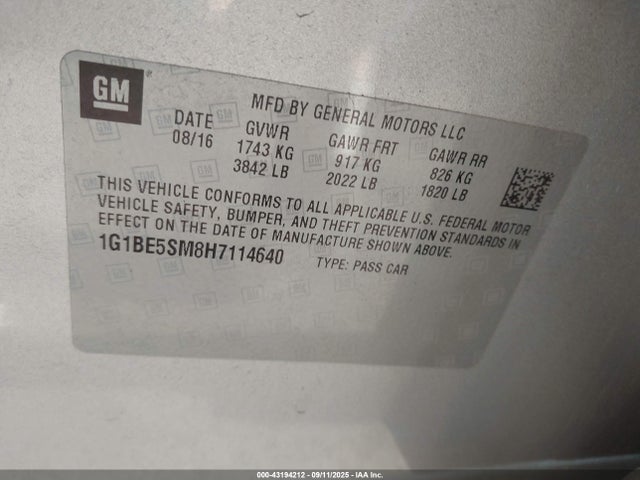 1G1BE5SM8H7114640 Chevrolet le2 -di: direct injection, vvt: variable valve timing, gen, alum