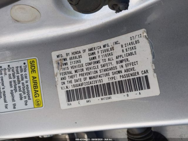 2012 ACURA TL 19UUA8F22CA039193 Photo 8