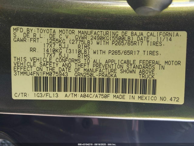 3TMMU4FN1FM075943 Toyota Tacoma