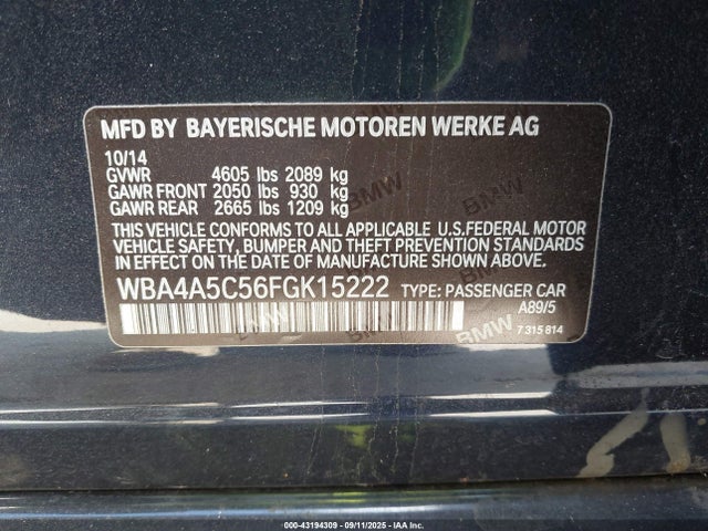 WBA4A5C56FGK15222 BMW 428i