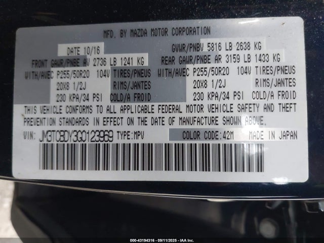 Mazda py 2016 JM3TCBDY3G0123969 Image 9