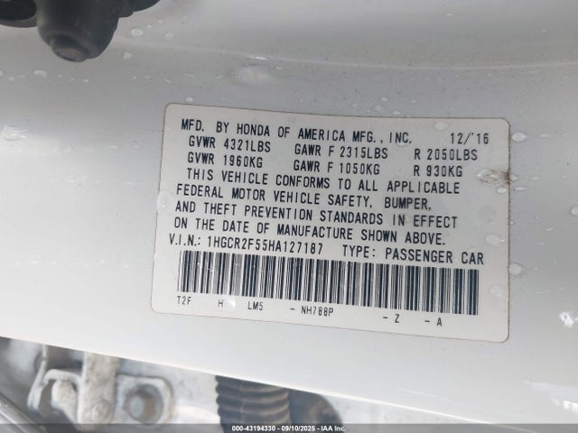 1HGCR2F55HA127187 Honda k24w1