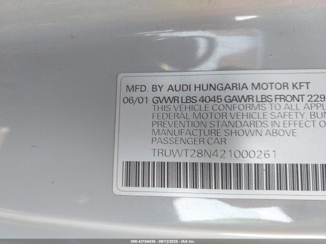 2002 AUDI TT TRUWT28N421000261 Photo 8