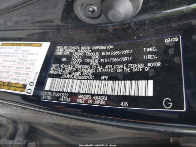 JTEMU5JR2N6082183 Toyota 1gr-fe