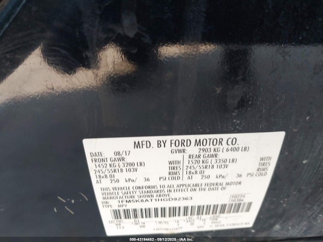 1FM5K8AT1HGD92363 Ford Police Interceptor