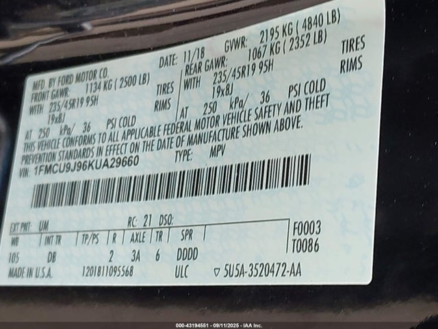 1FMCU9J96KUA29660 Ford Escape