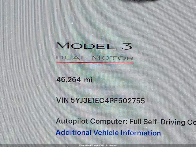 5YJ3E1EC4PF502755 Tesla MODEL 3