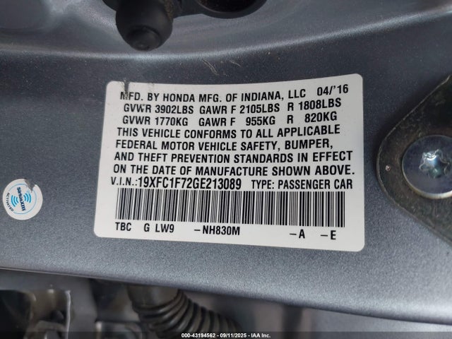19XFC1F72GE213089 Honda Civic Ex-l