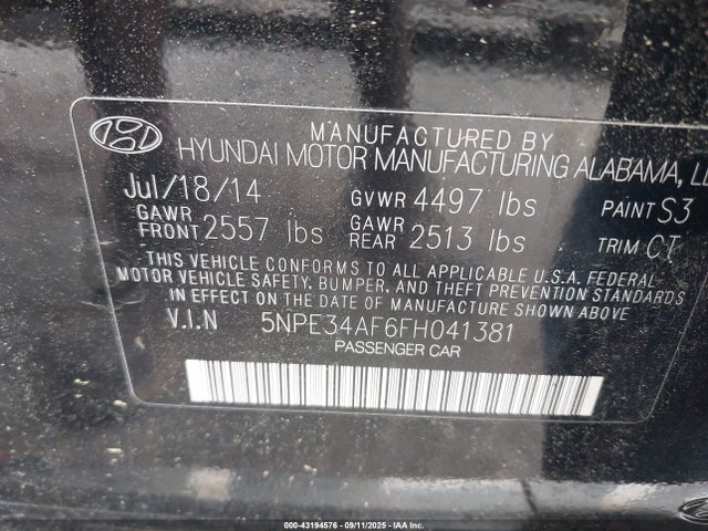 5NPE34AF6FH041381 Hyundai dohc gdi theta-ii