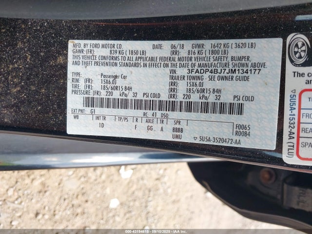 Ford 1.6l ti-vct 2018 3FADP4BJ7JM134177 Image 9