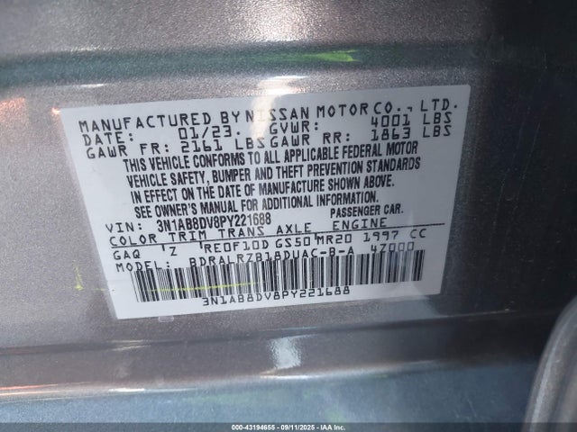3N1AB8DV8PY221688 Nissan Sentra