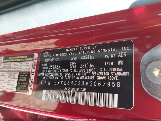 5XXG64J23MG067958 KIA t-gdi gamma ii