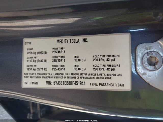2019 TESLA MODEL 3 5YJ3E1EB8KF451941 Photo 8