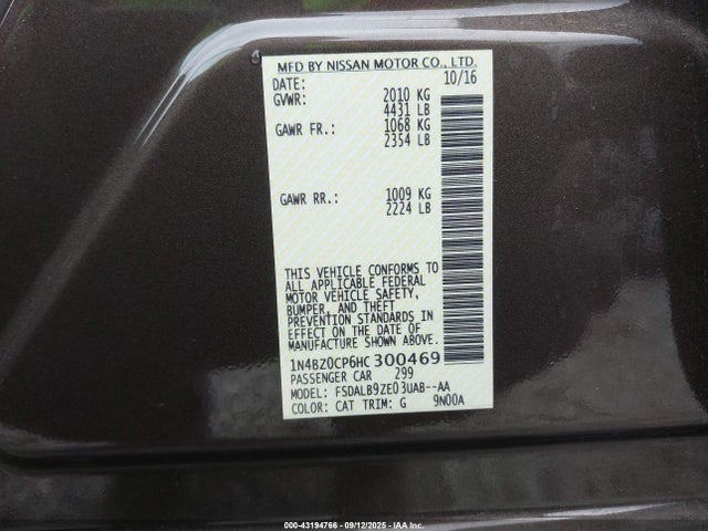 1N4BZ0CP6HC300469 Nissan Leaf