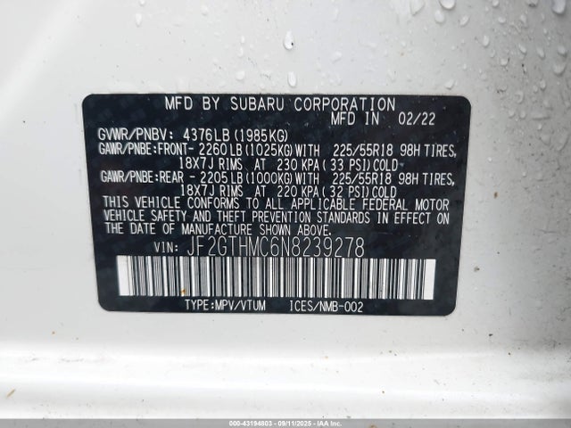 JF2GTHMC6N8239278 Subaru na