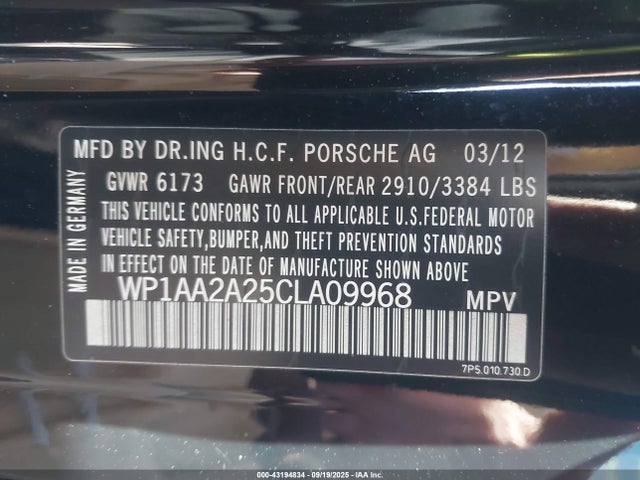 2012 PORSCHE CAYENNE WP1AA2A25CLA09968 Photo 8