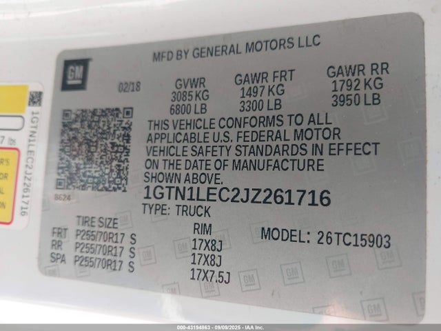 1GTN1LEC2JZ261716 GMC l83 -spark ignited direct injection, variable valve timing, afm, e85 max, alum