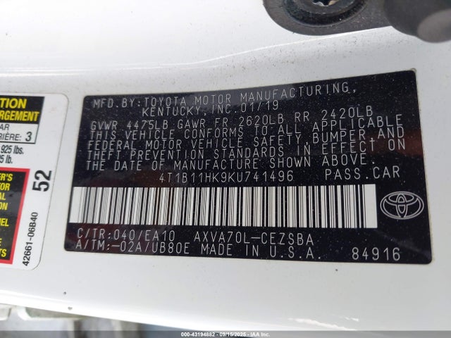4T1B11HK9KU741496 Toyota a25a-fks