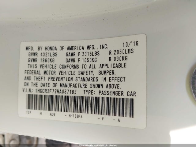 1HGCR2F72HA087183 Honda k24w1