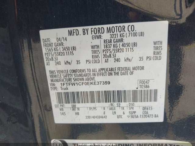 Ford 2014 2014 1FTFW1CF0EKE37359 Image 9