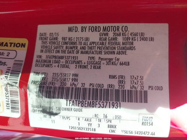 Ford Mustang 2015 1FATP8EM8F5371931 Image 9