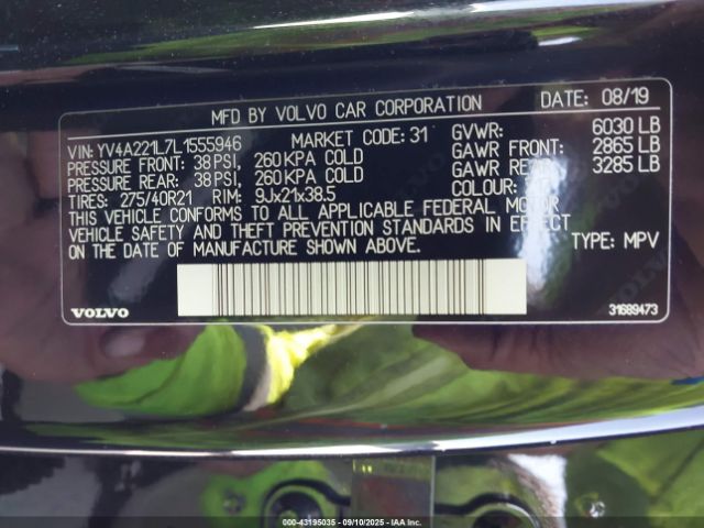2020 VOLVO XC90 YV4A221L7L1555946 Photo 8