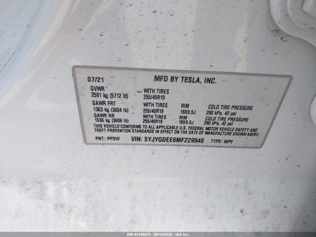 Tesla 2021 2021 5YJYGDEE6MF229946 Image 9
