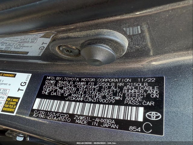 JTDKAMFU3N3190079 Toyota 2zr-fxe,1nm