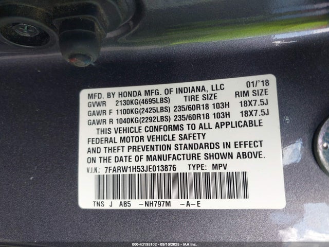7FARW1H53JE013876 Honda l15be