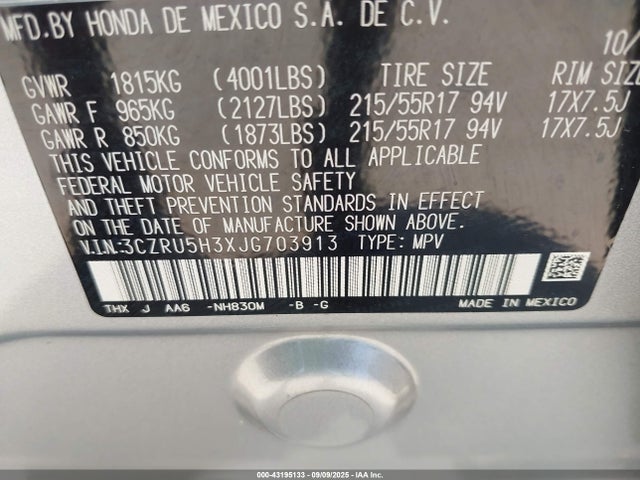 3CZRU5H3XJG703913 Honda r18z9