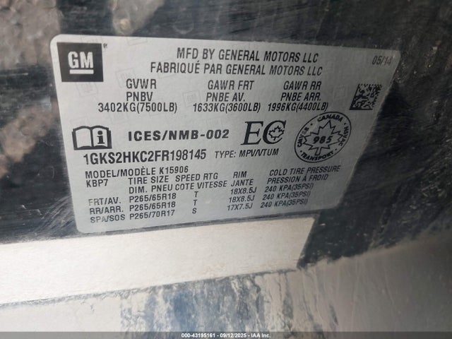 1GKS2HKC2FR198145 GMC l83 - vvt, active fuel management, aluminum