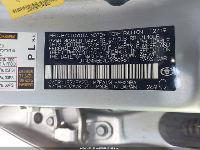 JTND4RBE7L3090961 Toyota m20a-fks
