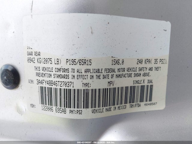 Продажа на аукционе авто 2006 Chrysler Pt Cruiser, vin: 3A4FY48B46T270371, номер лота: 43195207