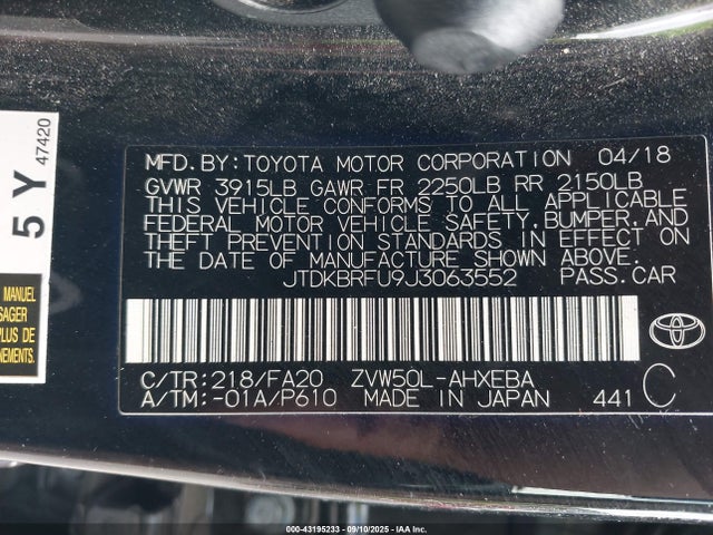 JTDKBRFU9J3063552 Toyota 2zr-fxe,1nm