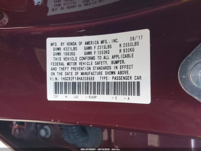 1HGCR2F18HA306689 Honda k24w1