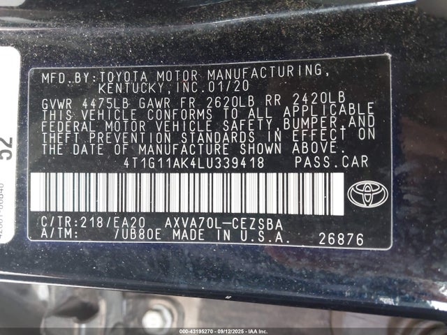 4T1G11AK4LU339418 Toyota a25a-fks