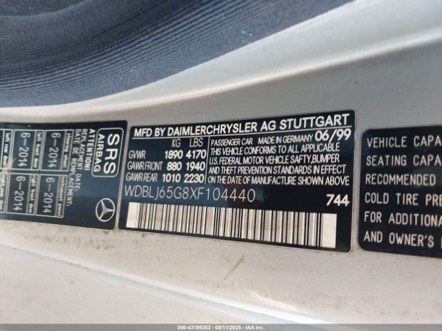 1999 MERCEDES-BENZ CLK 320 WDBLJ65G8XF104440 Photo 8