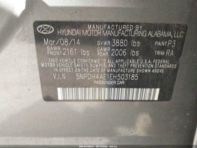 Hyundai dohc mpi nu 2014 5NPDH4AE1EH503185 Image 9