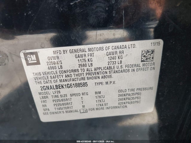 2GNALBEK1G6188585 Chevrolet lea - e85 max, aluminum