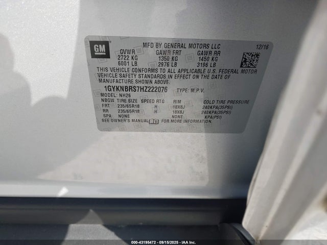 2017 CADILLAC XT5 1GYKNBRS7HZ222076 Photo 8