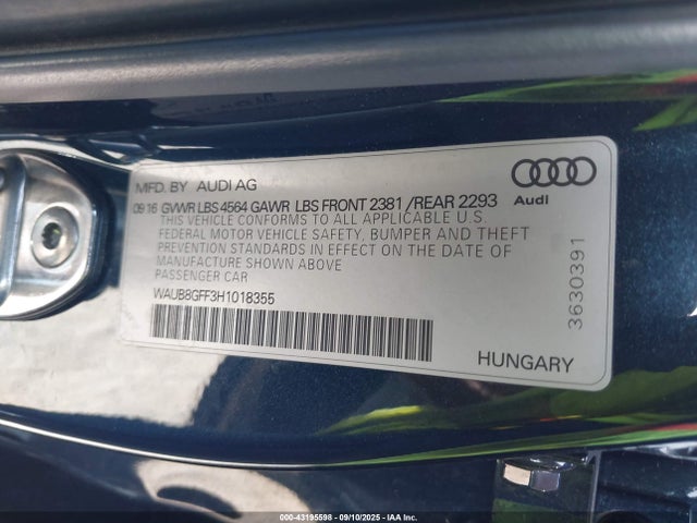 2017 AUDI A3 WAUB8GFF3H1018355 Photo 8