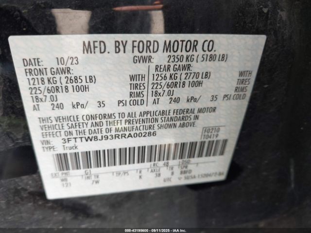 2024 FORD MAVERICK 3FTTW8J93RRA00286 Photo 8
